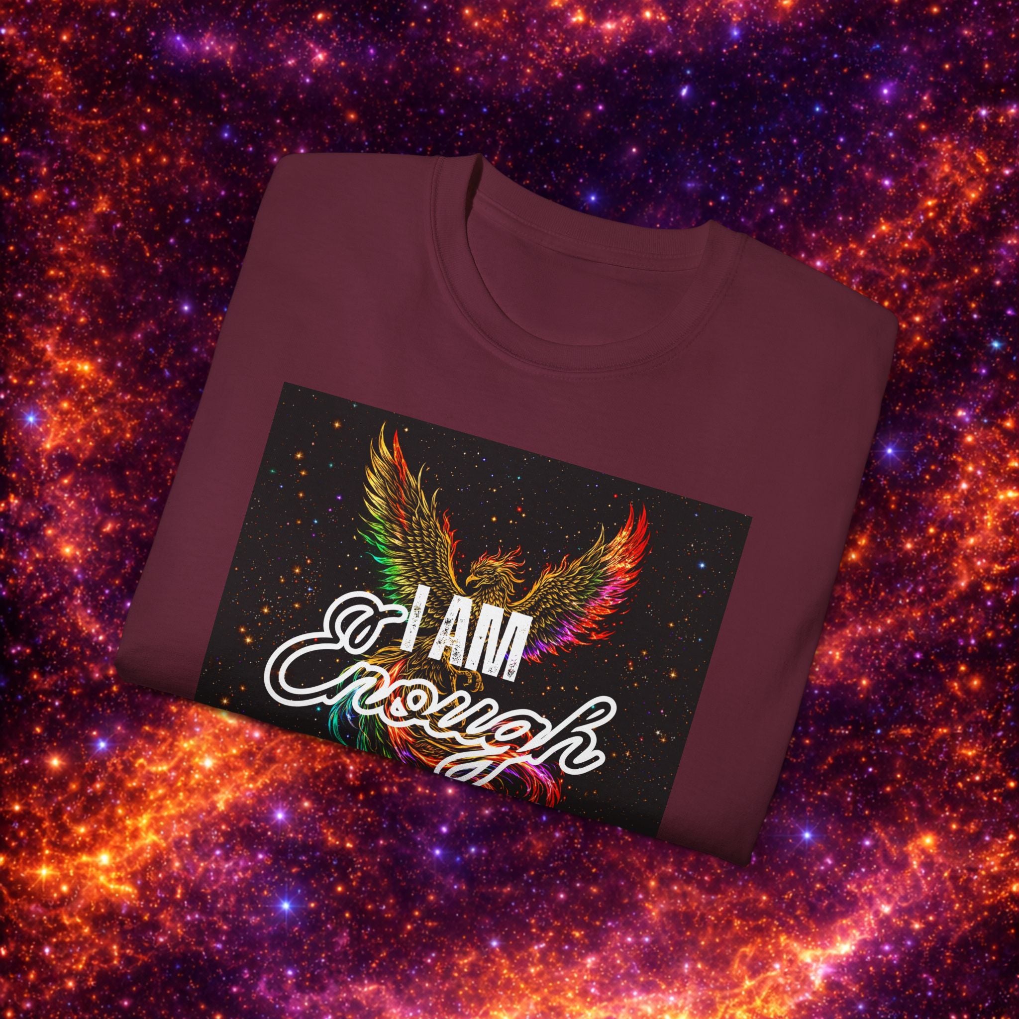 I Am Enough Graphic Phoenix Tee — Inspirational Self-Love Shirt