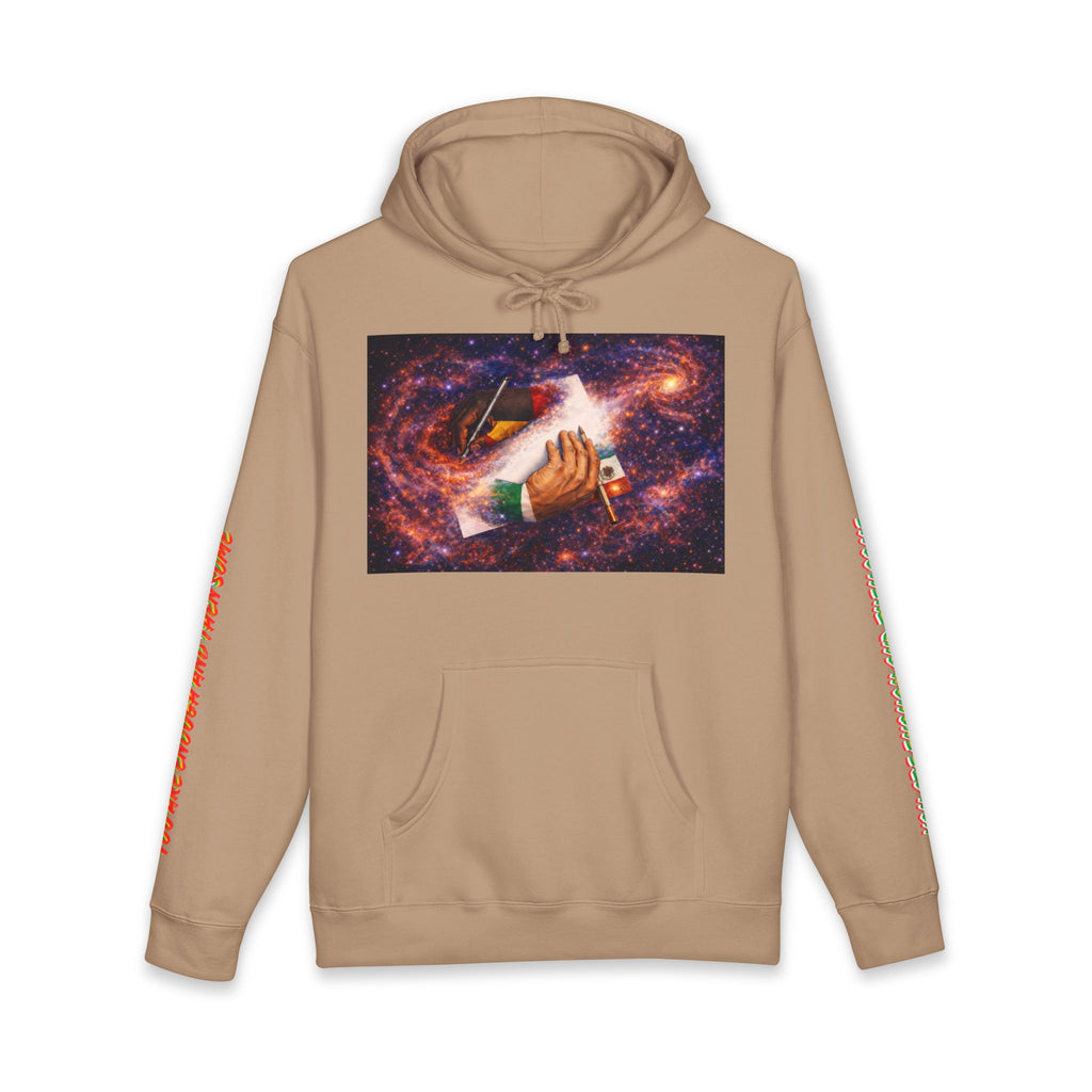 Mutual Respect Perseverance Inc. Galaxy Hoodie — Handshake Cosmic Graphic Sweatshirt