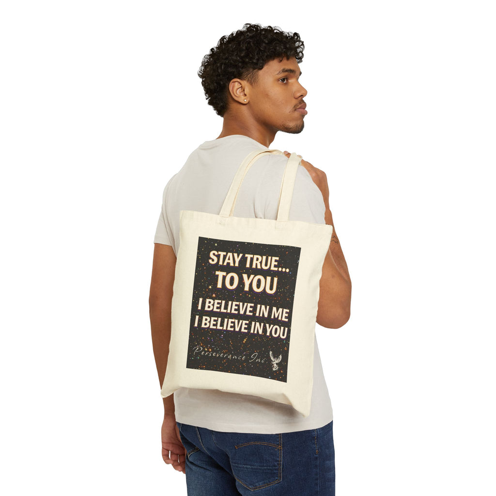 Perseverance Phoenix Message Cotton Tote — "Stay True To You" Inspirational Canvas Bag