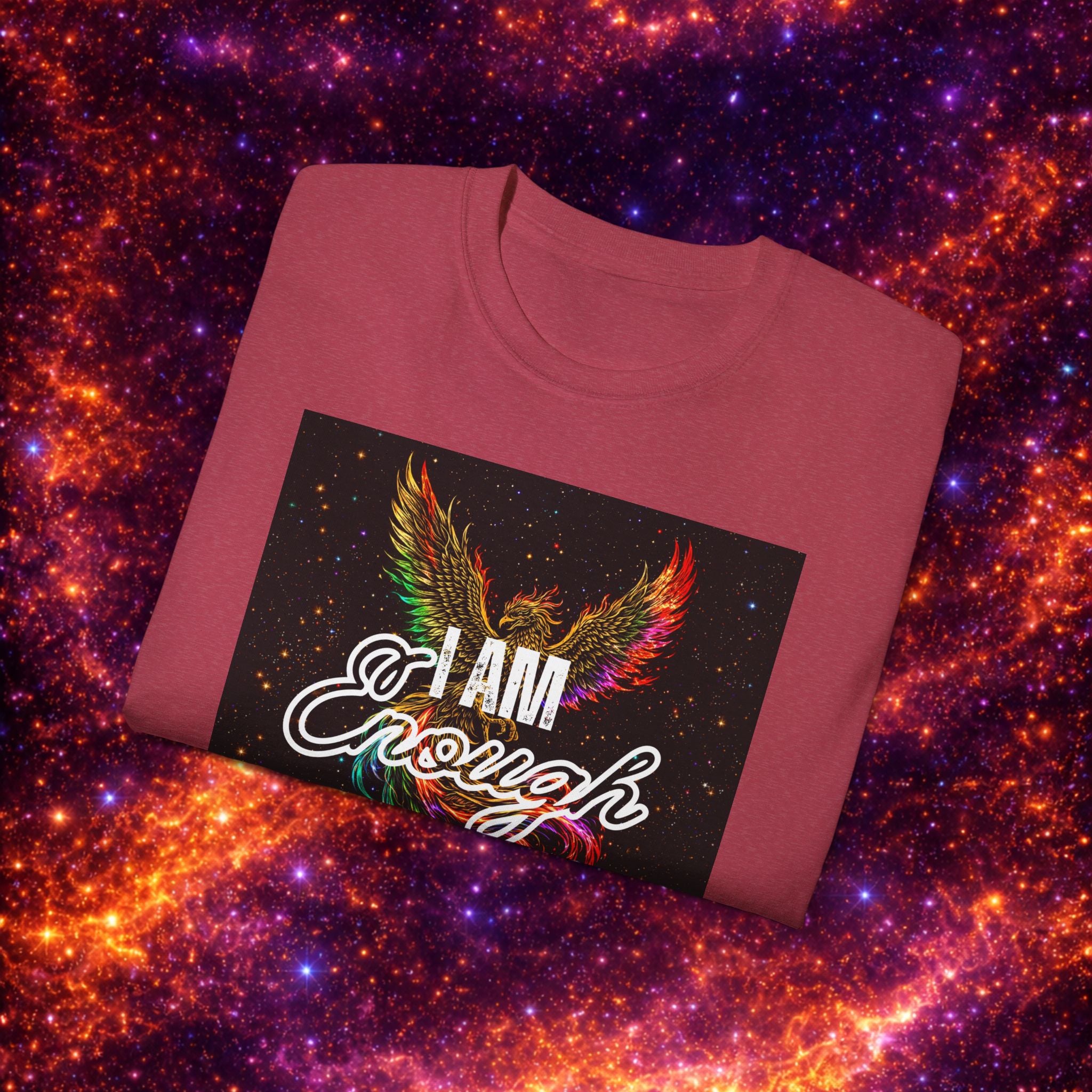 I Am Enough Graphic Phoenix Tee — Inspirational Self-Love Shirt
